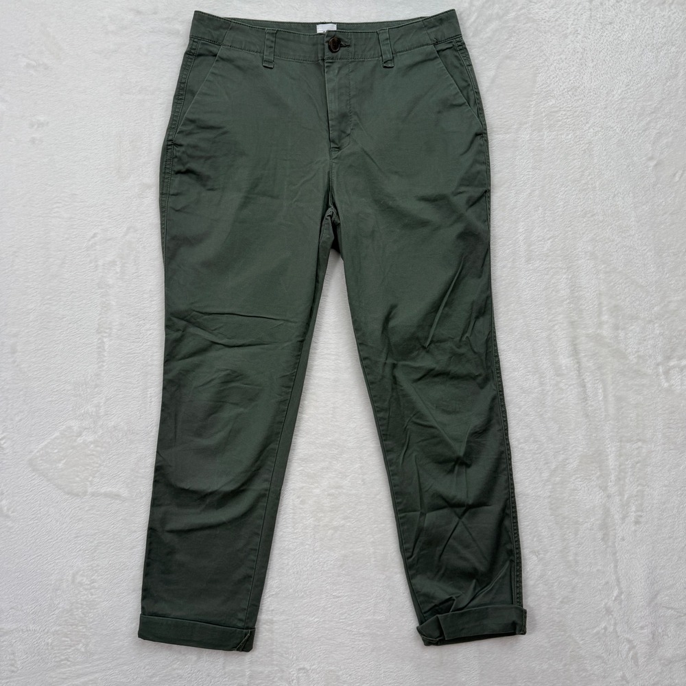 Gap Girlfriend Chino Pants Womens 2 Olive Green Relaxed Tapered Cotton Stretch